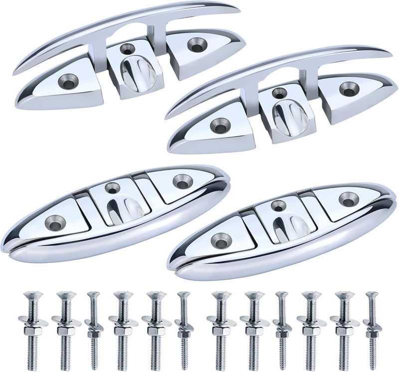 Pvrud Folding Boat Cleats 316 Stainless Steel - 5"/6" Marine Grade Flip-Up Dock Cleats with Backing Plates & Fasteners - Compatible with Yacht, Kayak, Pontoon - 2/4 Pack - Image 1